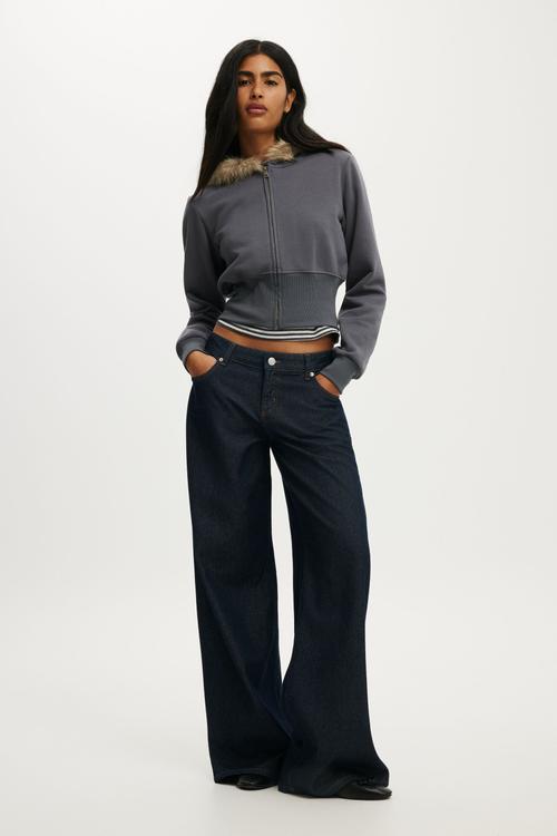 Corset band zip through hoodie - moonlight shadow/faux fur
