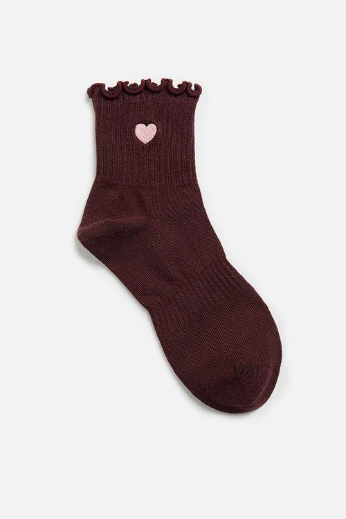 Single fashion frill sock - choc plum