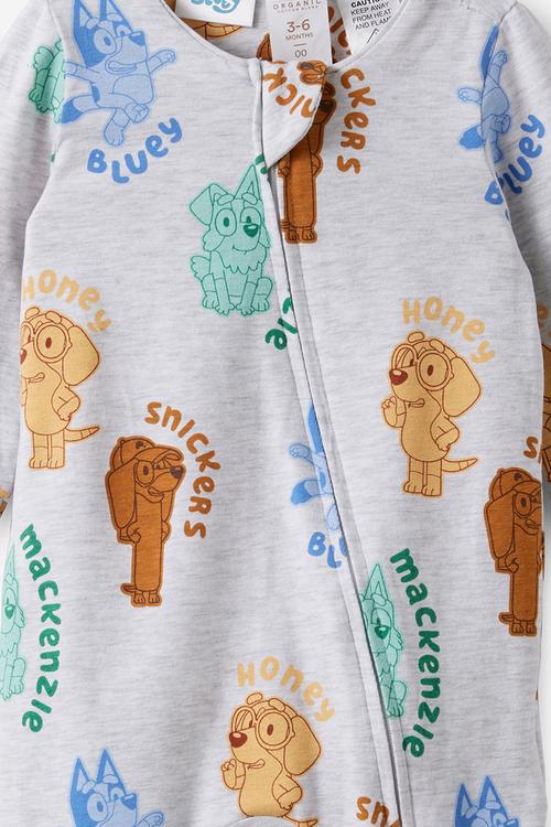 The Long Sleeve Zip Romper License - Lcn Blu Snow Marle/Bluey & Friends