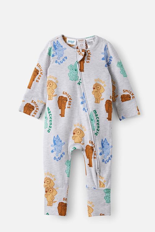 The Long Sleeve Zip Romper License - Lcn Blu Snow Marle/Bluey & Friends