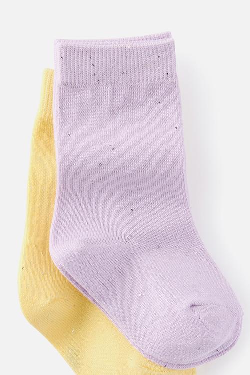 Kids 2Pk Longline Crew Socks - Vintage Lilac/Baby Yellow Sequin