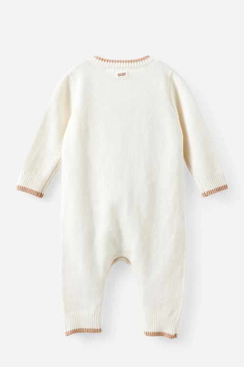 Organic Knit Long Sleeve Romper - Milk/Latte Cream