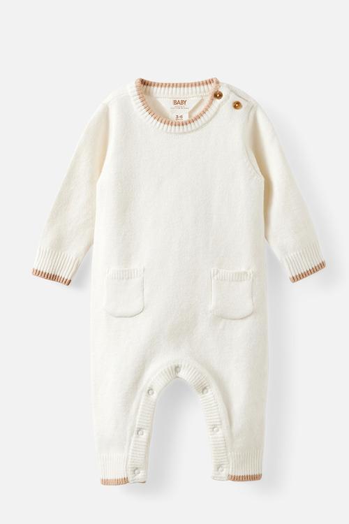 Organic Knit Long Sleeve Romper - Milk/Latte Cream