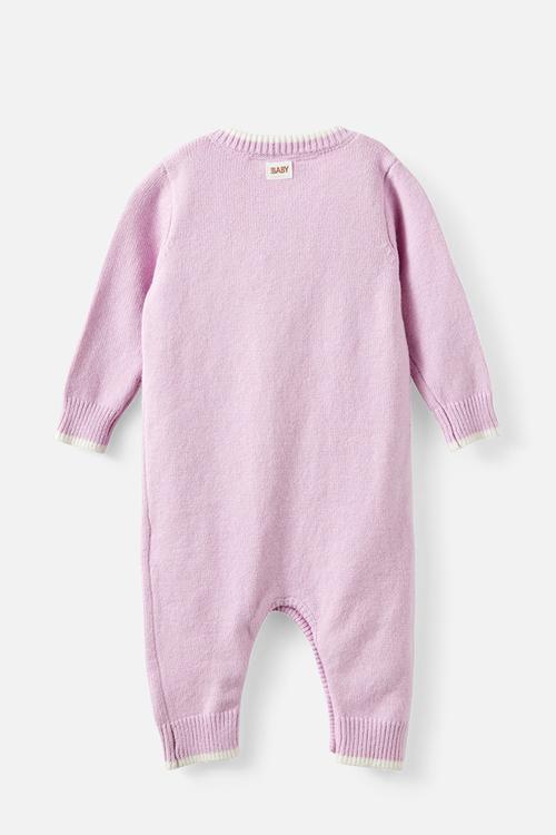 Organic Knit Long Sleeve Romper - Thistle/Milk