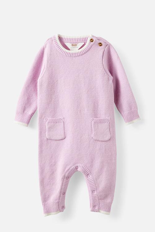 Organic Knit Long Sleeve Romper - Thistle/Milk