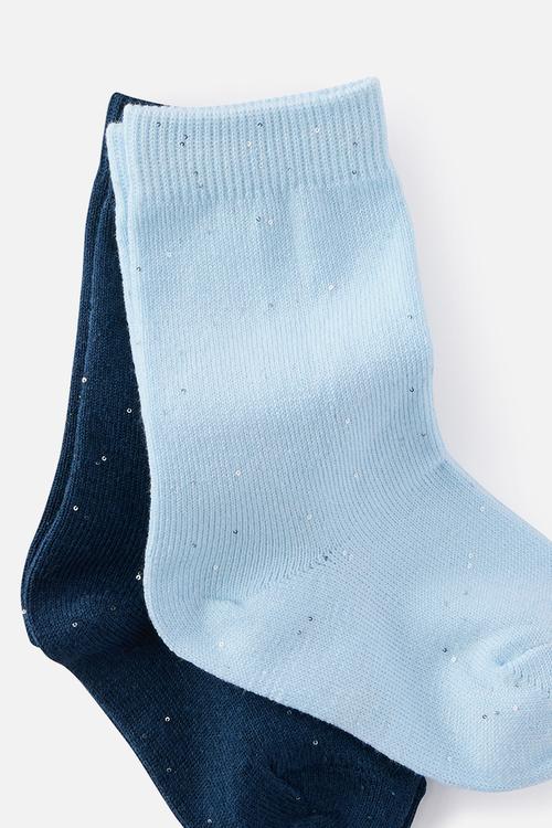 Kids 2 Pack Longline Crew Socks - Squid Ink/Ice Blue Sequin