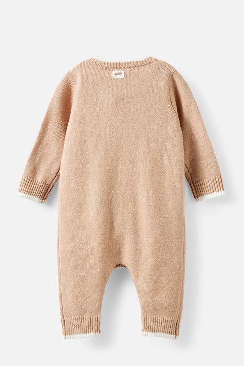Organic Knit Long Sleeve Romper - Latte Cream/Milk
