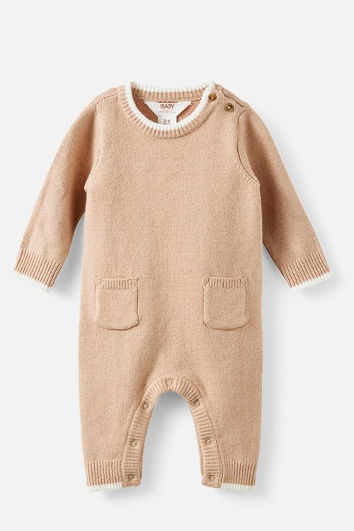 Organic Knit Long Sleeve Romper - Latte Cream/Milk