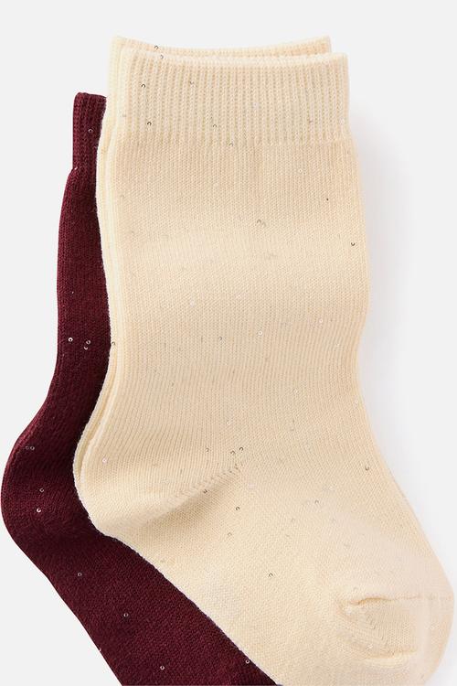 Kids 2Pack Longline Crew Socks - Rainy Day/Bordeaux Sequin