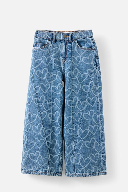 Super Wide Leg Denim Jean - Blue Haven Mid Blue/Hearts