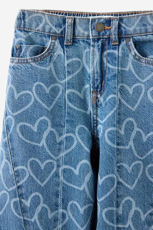 Super Wide Leg Denim Jean - Blue Haven Mid Blue/Hearts