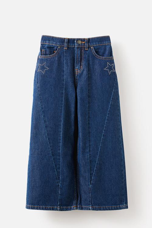 Super Wide Leg Denim Jean - Mermaid Midnight Blue/Studded Stars