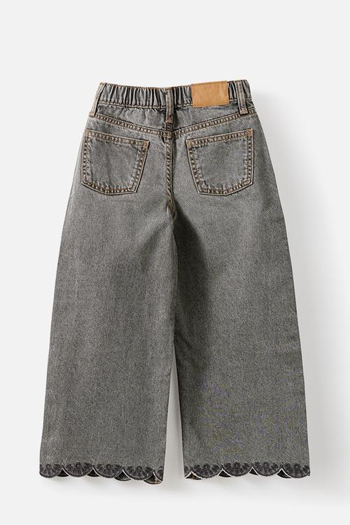 Super Wide Leg Denim Jean - Manly Mid Grey/Broderie