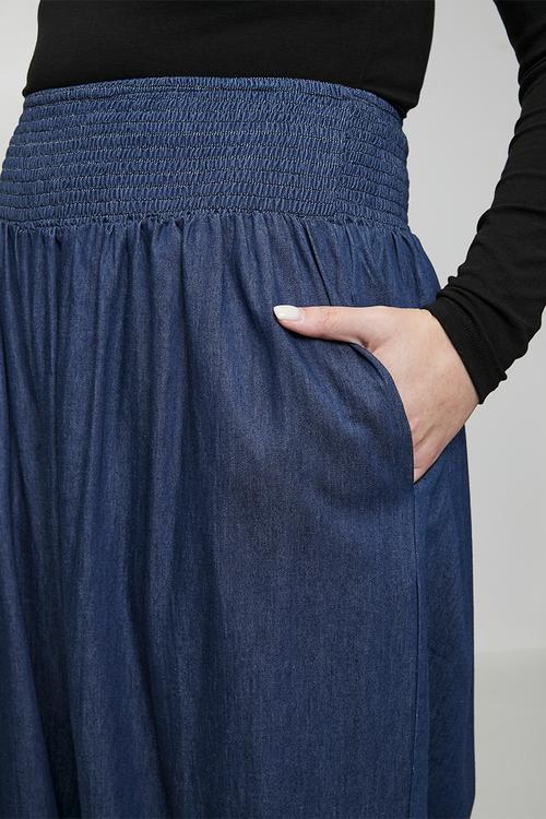 Plus Balloon Drawstring Denim Pants - Blue