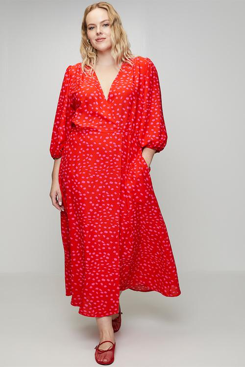 Plus Confetti Wrap Dress - Red
