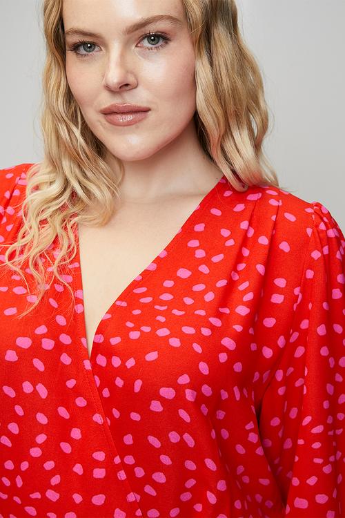 Plus Confetti Wrap Dress - Red