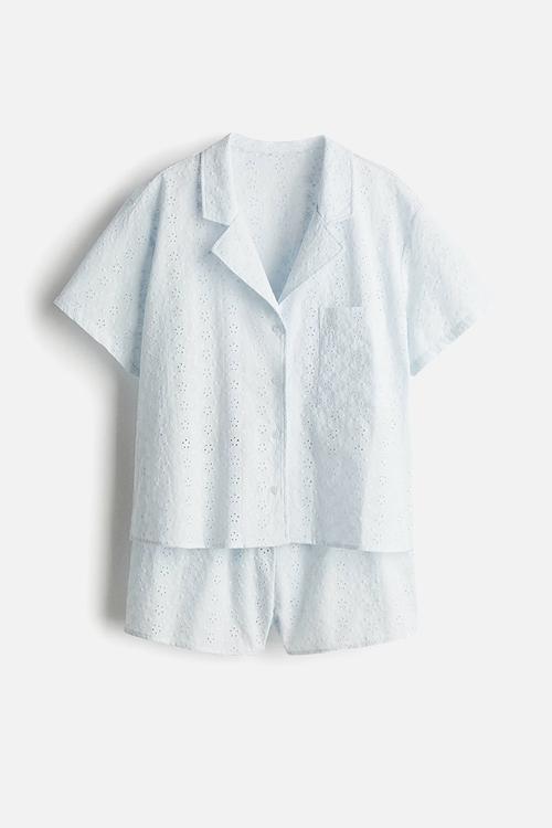 Broderie anglaise pyjamas - pale blue 