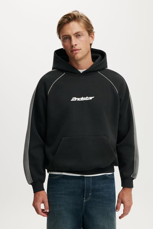 Box Fit Graphic Hoodie - Washed Black / Slate Stone