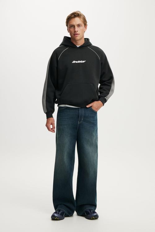 Box Fit Graphic Hoodie - Washed Black / Slate Stone