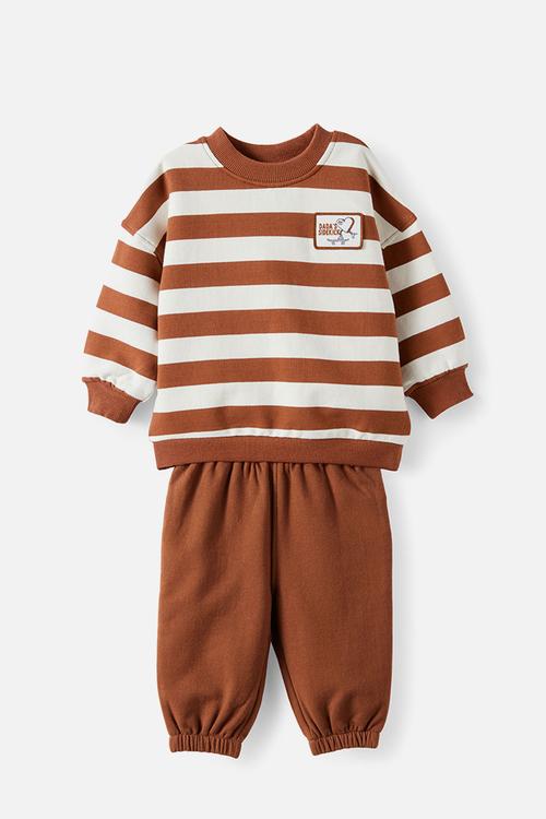 Bundle Riley Sweater & Trackpant - Chestnut/Dark Vanilla Stripe Dada S Sidekick