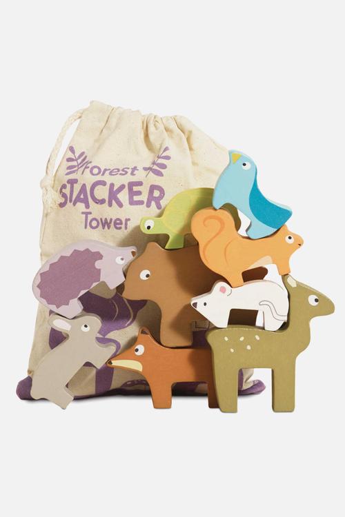 Wooden Woodland Stacking Forest Animals & Bag 10pcs - multi