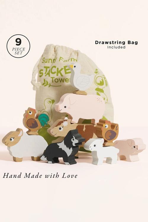Wooden Farmyard Stacking Animals & Bag 10pcs - multi