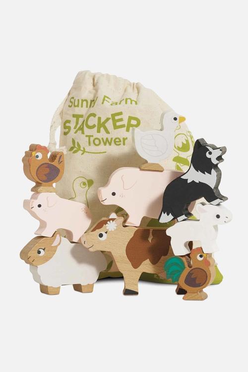 Wooden Farmyard Stacking Animals & Bag 10pcs - multi