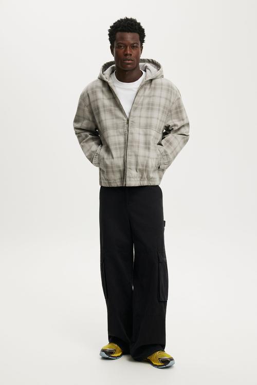 Cropped Hooded Bomber - Grey Check