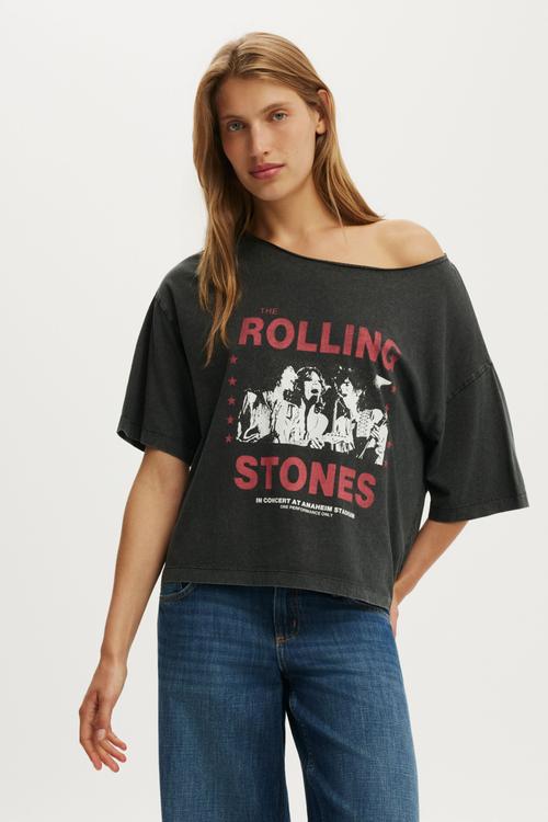 Lcn music off shoulder graphic tee - washed black