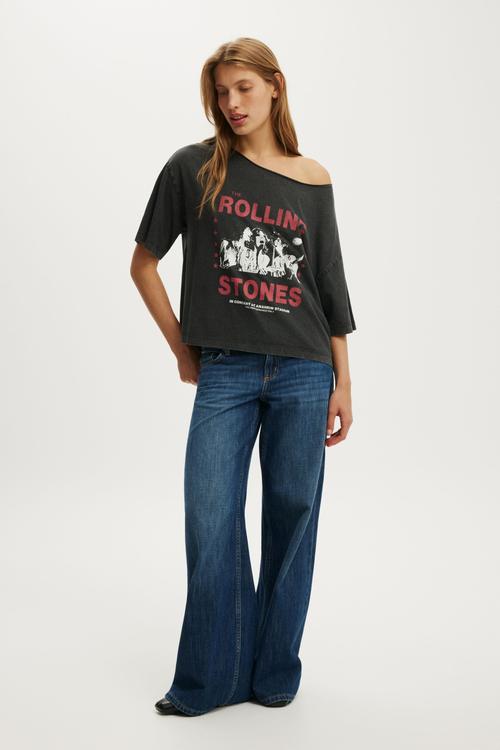 Lcn music off shoulder graphic tee - washed black