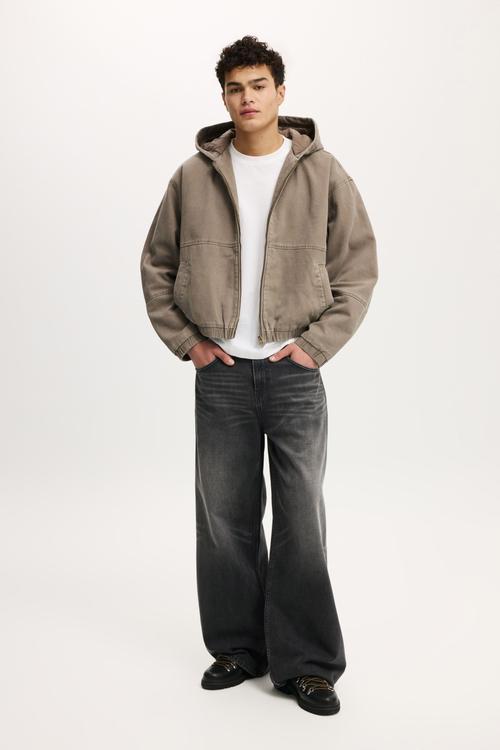 Cropped Hooded Bomber- Washed Chocolate