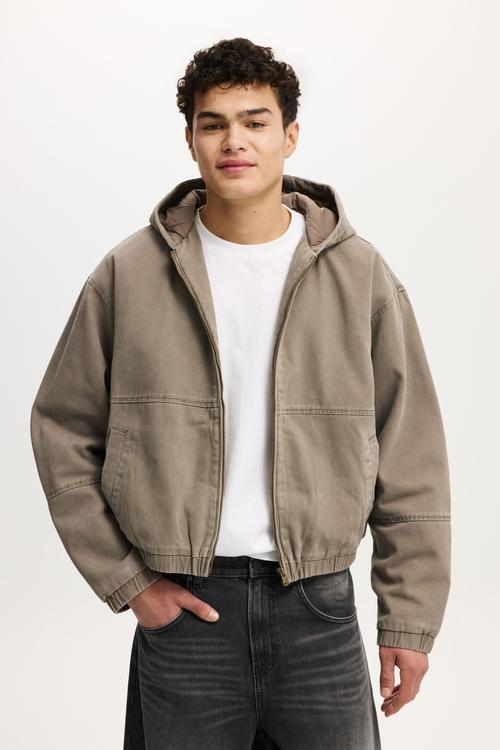 Cropped Hooded Bomber- Washed Chocolate