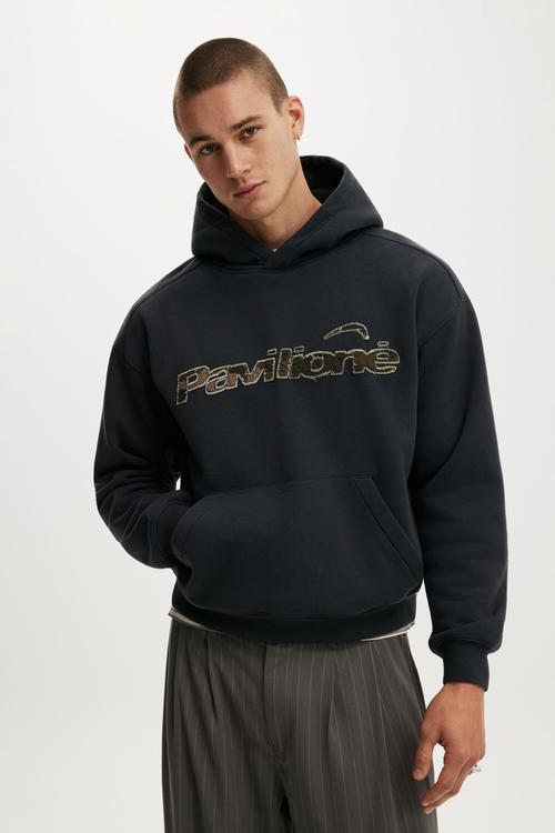 Box Fit Graphic Hoodie - Washed Black/Pavilione