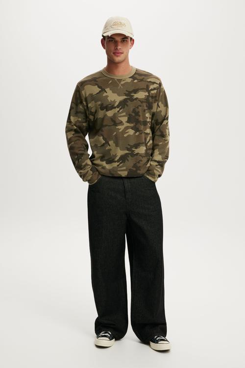 Cropped Fit Textured Long Sleeve - Camo Waffle