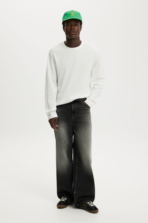 Cropped Fit Textured Long Sleeve - Vintage White Waffle