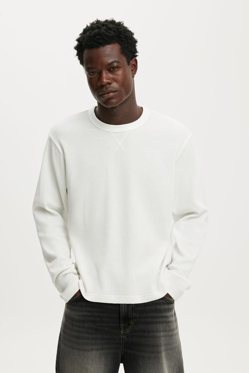 Cropped Fit Textured Long Sleeve - Vintage White Waffle