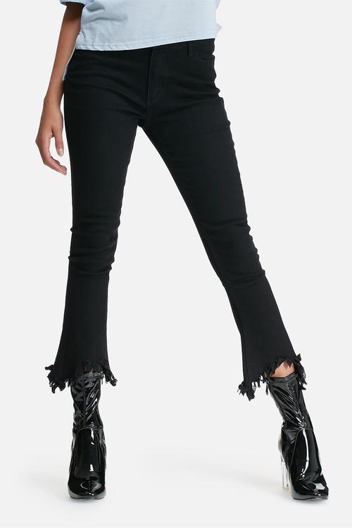 High waist kick flare jeans with frayed hems