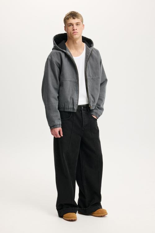 Cropped Hooded Bomber - Washed Black