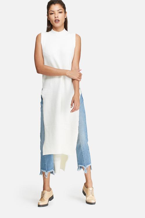 Hi neck longline knit top