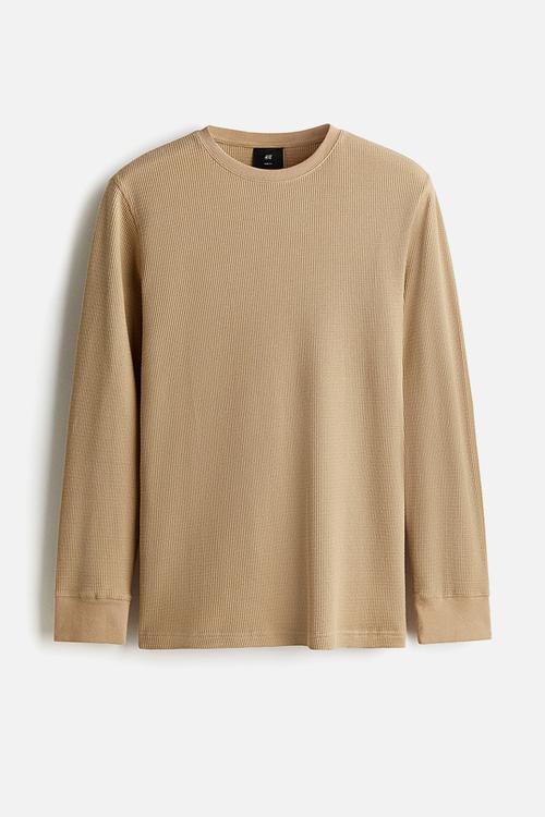 Slim fit waffled jersey top - beige