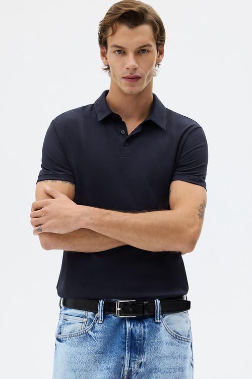 Coolmax® slim fit polo shirt - navy blue