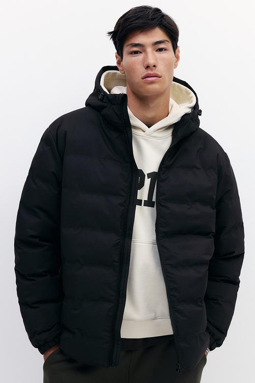 Regular fit water-repellent puffer jacket - black