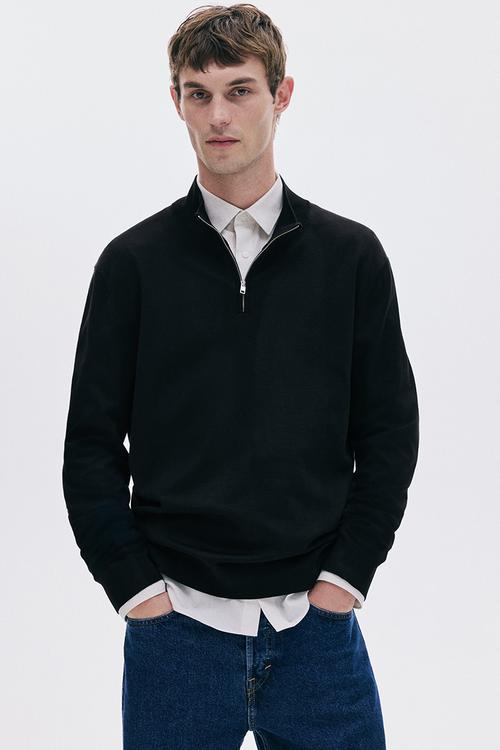 Regular fit zip-top jumper - black