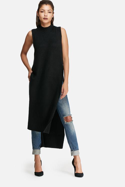 Polar neck longline knit top