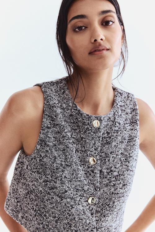 Textured jersey waistcoat - black marl