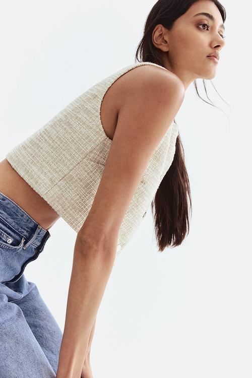 Textured jersey waistcoat - light beige marl