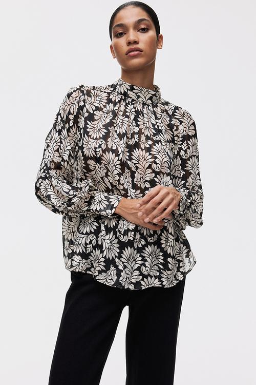 Stand-collar blouse - black/patterned