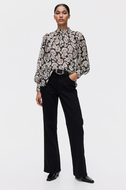 Stand-collar blouse - black/patterned