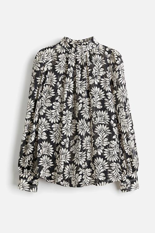 Stand-collar blouse - black/patterned