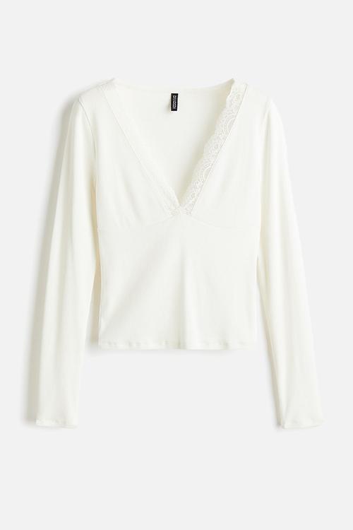 Lace-trimmed top - white
